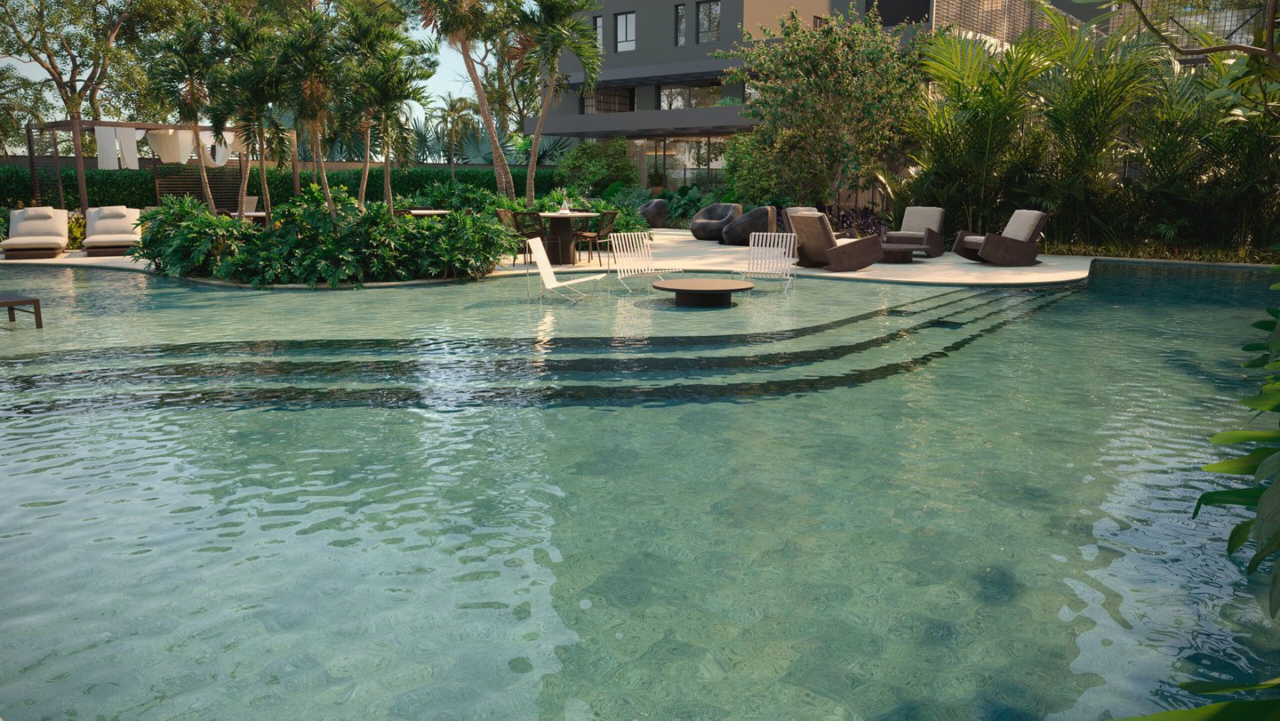 Piscina inspirada na natureza no Casa Jobim