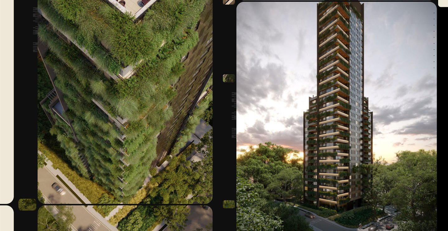 Projeto da fachada do Casa Jobim da GT Building, lançamento no Ecoville em Curitiba, Paraná